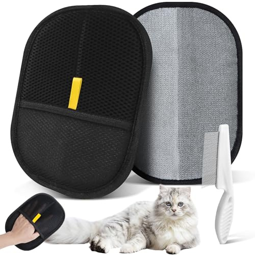 Niuny Gant Poil Chat 2Pcs Gant Poils Animaux Pet Hair Remover Inclure 1Pcs Peigne Chat Gants D'épilation Réutilisables Gants Antistatiques Toilettage Double Face pour Nettoyer Les Poils d'animaux