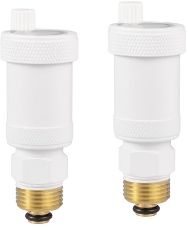 VANCOCO 2 Stück Automatischer Schnellentlüfter G1/2, Weiß Entlüftungsventil Selbstdichtend, Automatische Druckentlastung für Heizung Solarwarmwasserbereiter