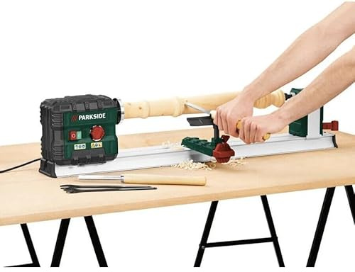 Parkside 600W Wood Turning Lathe with 2 Chisels 2 Spanners Adjustable Speed, PDM 600 C3