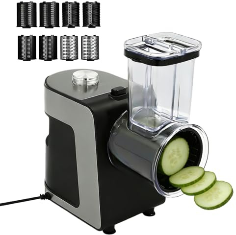 Sallurmose Rallador eléctrico de verduras de 1000 W, para verduras, con 10 cuchillas intercambiables, cortador en espiral, rallador de queso