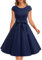 Dressystar Damen Vintage 50er Cap Sleeves Dot Einfarbig Rockabilly Swing Kleider XXL Marineblau