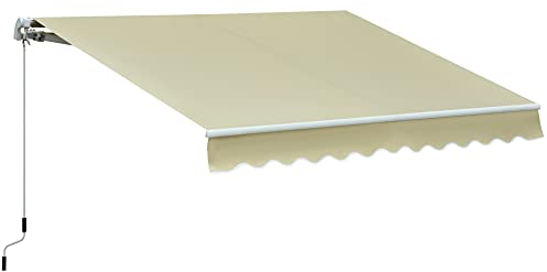 Outsunny Markise Gelenkarmmarkise Sonnenschutz mit Handkurbel 3,5 x 2,5 m Beige Creme Alu Polyester