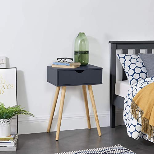 [en.casa] Beistelltisch 'Sörby' mit Schublade Dunkelgrau Retro 60x40x30 cm Kommode Nachttisch Schubladentisch Nachtschrank Nachtkommode Ablage