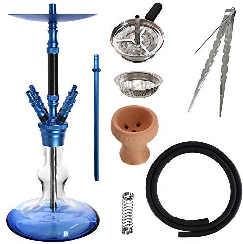 Kaya Shisha Elox Eco Carbonia - Aluminium Hookah 70cm im Carbon Look mit 4 Anschlüssen und Zubehör (Blau)