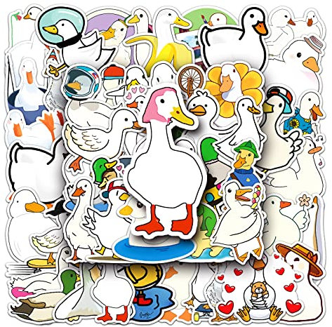 50 Pcs Cartoon Duck Stickers Laptop Car Scrapbook Phone Skateboard Water Bottle Lovely DuckStickers Vinyl Waterproof Aesthetic Personalised Stickers for Teens Boys Girls Adults Children
