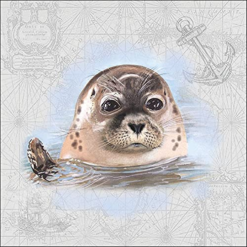 Ambiente Serviette Lunch 33x33cm Motiv: Seal - Seehund maritim Anker 20 Stück pro Packung