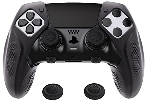 playvital Ninja Edition Anti-Rutsch halb-überdachte Hülle Case Skin für ps5 Edge Controller, Ergonomischer Schutzhülle Silikonhülle für ps5 Edge Wireless Controller mit Thumbsticks Kappen-Schwarz