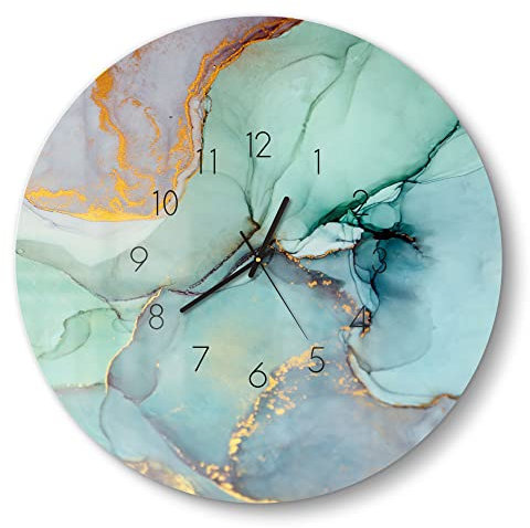 DEQORI Glasuhr | rund Ø 50 cm | Motiv Zerlaufene Wasserfarbe | große XXL Design Uhr aus Glas | leise Wanduhr für Wohnzimmer & Küche | Moderne Hingucker Uhr für die Wand