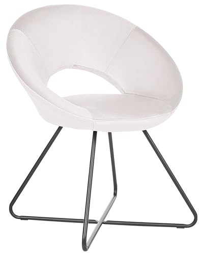 Beliani Sessel rund Samt cremeweiß mit schwarzem Metallgestell Kufen Glam Retro Rachel