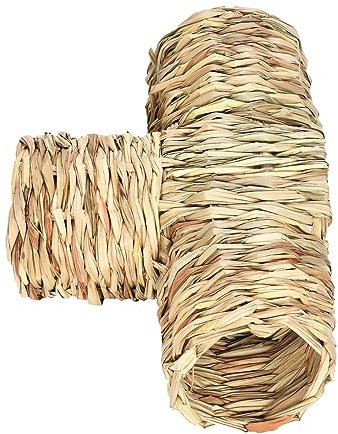 Colcolo Hamster-Gras-Tunnel, Spielzeug, Kaninchen-Tunnel, Heimtierbedarf, Nest-Versteck, interaktiver Spielzeug-Stroh-Tunnel für Chinchilla-Kleintiere, DREI Häfen