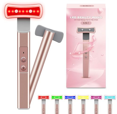 Rotlichttherapie für das Gesicht, 6-in-1 LED-Lichttherapie, Augenausrüstung für Haut, Gesichtsstab mit Gesichtsmassagegerät, Hautpflege, Gesichtsstab, Vibration, thermisch, Mikrostrom, tragbare
