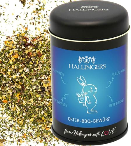 Hallingers Oster BBQ Gewürz - Ostergeschenke für Osterkörbchen zu Ostern, Gewürz-Mischung für Fisch, Gemüse & Fleisch (Dose) - Geschenkideen Weihnachten & Geschenke Adventskalender | Glückwunsch Freun