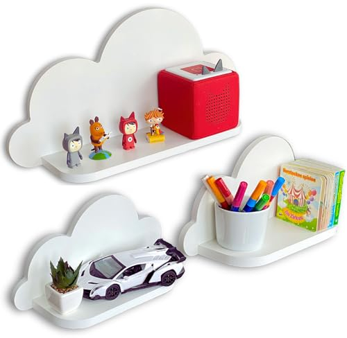Petit Déco Weißes Wolkenregal 3er Set | einfache Montage u. Umweltfreundlich | Wandregal Kinderzimmer ideal als Tonieregal, Speilzeug- oder bücherregal Kinder oder Babyzimmer | Montessori Regal
