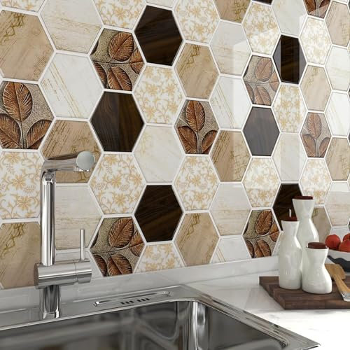 FunStick 30×30CM 15 Piastrelle Adesive Bagno Effetto Legno Adesivi per Piastrelle Bagno Marrone Beige Impermeabile Paraschizzi Cucina Adesivo Legno Piastrelle 3D Adesive Mattonelle Adesive Cucina Muro