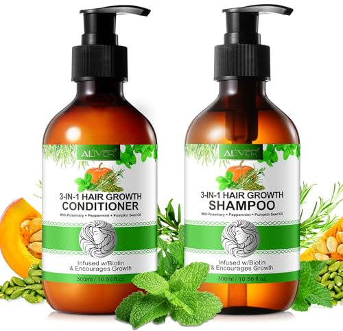 P-Beauty Haarpflege Set Shampoo & Conditioner mit Biotin, Rosmarin, Minze, Kürbiskernöl, Vegan - fördert Haarwachstum, spendet Feuchtigkeit, stärkt geschädigtes Haar, repariert Spliss - alle Haartypen