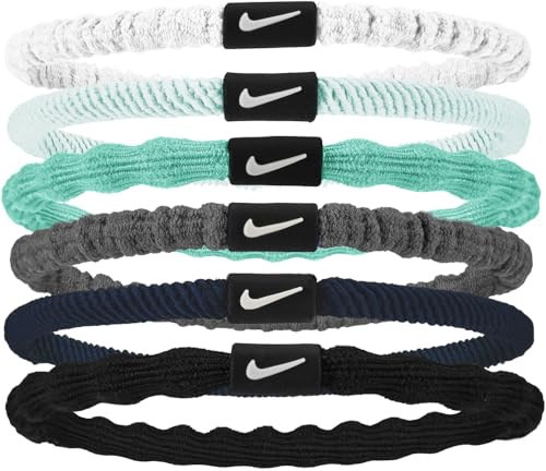 Nike Flex Hair Tie Haargummi für Damen Set 6-teiliger aus Polyester und Spandex, Farbe: White/Glacier Blue/White, Größe: One Size, N.100.9194.113.OS
