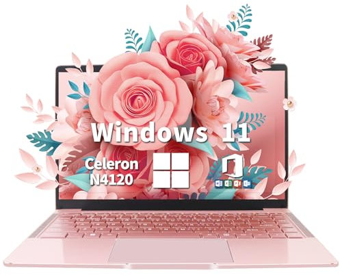 LONGEVINCE Ordinateur Portable 14 Pouces, 8 Go de RAM, DDR4, Ultrabook, IPS 1920 x 1080, Celeron N4120,sous Windows 11, avec Protection de Clavier AZERTY en français(Or Rose, 8GB+512G SSD)
