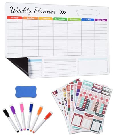 Otraki A3 Whiteboard(16.5 * 11.6 In), Magnetic Whiteboard For Fridge, Weekly Planner Whiteboard, Meal Planner Board With 5 Markers, 1 Eraser, 8 Stickers Reminder Board For Home Kitchen Office