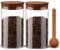 BOILMERIT 1100ml Coffee Canister with Scoop and Wooden Lids, Airtight Coffee Grounds Container Set of 2, Glass Storage Jar for Cafe Beans Storage Bar Organizer