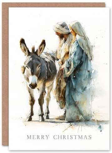 Artery8 Christmas Card Mary Joseph and Donkey Watercolour Drawing