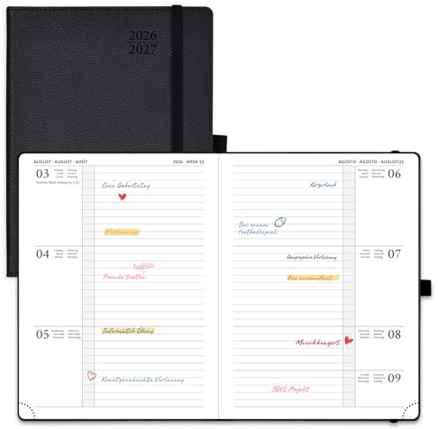 POPRUN Kalender 2026 2027 Horizontale Wochenplaner ca.A5(21,8 x 16,4cm)