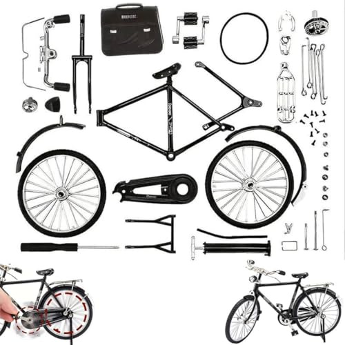 DIY Bicycle Model Scale, Metal Model Kit, Vintage-Fahrradmodell, 1:18Deko Fahrrad Miniatur, Retro-Fahrraddekoration, DIY-Fingerrad, Retro Skulptur Mini Fahrrad Modell für Kinderspielzeug (Schwarz)