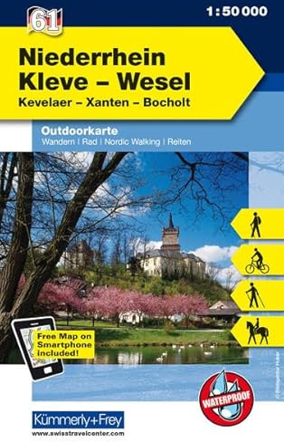 Niederrhein, Kleve-Wesel, Kevelaer, Xanten - Bocholt: Nr. 61, Outdoorkarte Deutschland, 1:50 000, Mit kostenlosem Download für Smartphone (Kümmerly+Frey Outdoorkarten Deutschland, Band 61)