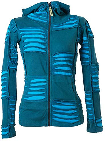 Vishes - Alternative Bekleidung - Damen Patchwork Jacke mit Cutwork und Zipfelkapuze türkis 36