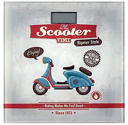 WENKO Badwaage Vintage Scooter - LCD-Display, Gehärtetes Glas, 30.5 x 30.5 cm, Mehrfarbig