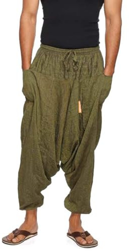 Simandra Haremshose „Singharaja“ I Grün (Einheitsgröße) I Fair gehandelte Unisex Aladinhose I Schlichte Pumphose für jedes Outfit I Baggy Hose I Handgemacht in Nepal