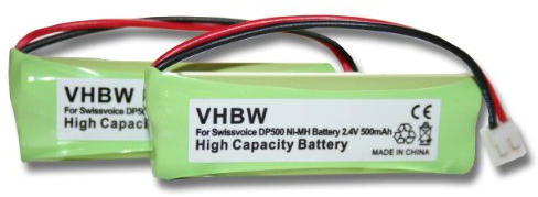 vhbw 2X Ni-MH Batterie 500mAh (2.4V) pour téléphone Fixe Medion Life S63077, MD83192 Remplace VT50AAAALH2BMJZ, GP1010, GPHC05RN01.