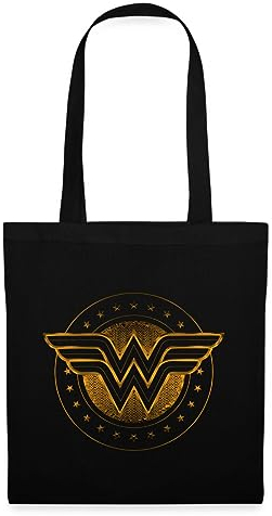 Spreadshirt DC Comics Wonder Woman Logo Mit Sternchen Stoffbeutel, One size, Schwarz