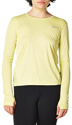Nike W Nk Miler Top LS Long Sleeved T-Shirt - Limelight/(Reflective Silver), X-Large