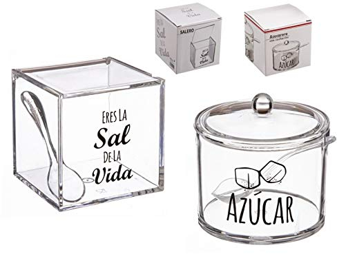 D,casa - Salero y azucarero de Cocina Original acrilico diseño Frase LA Sal DE MI Vida Y Momentos Dulces