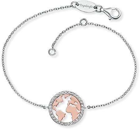 Engelsrufer Damen-Armband aus 925 Silber mit Rosegold Welt und Zirkonia, ERB-WORLD-BICOR-ZI