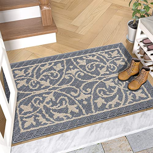DEXI Fußmatte Innen 50 x 80 cm,Schmutzfangmatte rutschfest Waschbare Eingangsteppich,Türmatte fussmatten haustür für Eingang, Flur, Garten, Innen, Haustier(Grau)