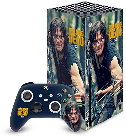Head Case Designs Offizielle Zugelassen AMC The Walking Dead Daryl Lauern Daryl Dixon Grafiken Matte Vinyl Haut Gaming Aufkleber Abziehbild kompatibel mit Xbox Series X Console and Controller Bundle