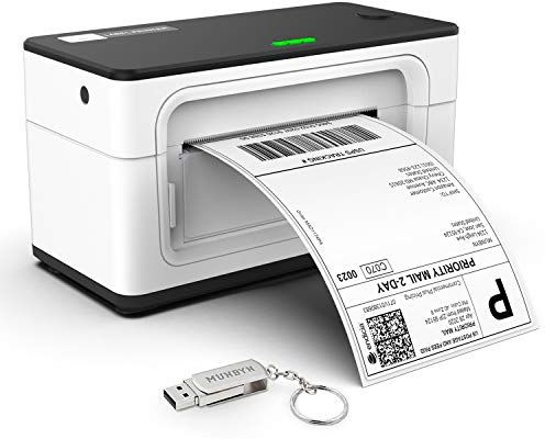MUNBYN Etikettendrucker DHL Labeldrucker 4XL Etikettendrucker USB Label Printer Thermo-Versandetikettendrucker Desktop Etikettendruck für Amazon DPD DHL UPS Shopify USB Mac/PC, 941U, Weiß