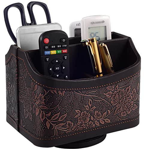 Antike Leder-Fernbedienungshalter, um 360 Grad drehbar, Schreibtisch-Organizer für TV-Fernbedienungen, Stift, Taschenrechner, Media-Player, DVD, Bürobedarf, Handy-Aufbewahrungsbox (Retro)