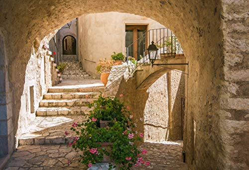 GASSE Fototapete VLIES-350x260 cm (4379A)-Steinwand Stein Struktur Schloss Burg Altstadt Wandtapete-Inkl. Kleister-Vliestapete Bild Dekoration Wand-Dekor Moderne Motiv-Tapete Panorama Poster XXL