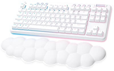 Logitech G715 Wireless Mechanical Gaming Keyboard with LIGHTSYNC RGB, Lightspeed, Linear Switches (GX Red), and Keyboard Palm Rest, PC/Mac Compatible - White Mist