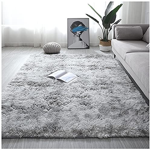 DAIHAN Kunstfell Teppich Super Weich Teppich für Wohnzimmer Schlafzimmer Kinderzimmer Flauschig Shaggy Teppiche Modern Hochflor Plüsch-Teppich Bettvorleger Sofa Matte,Silber-Grau,60x200CM