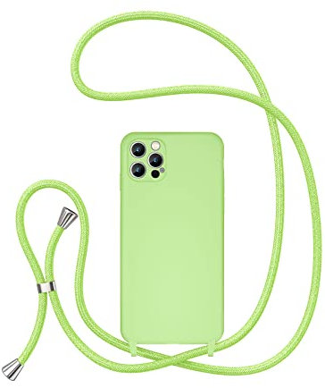 UEEBAI Crossbody Lanyard Phone case for iPhone 12 Pro Max 6.7 inch, Silicone Phone Cover Necklace Cord Strap Soft Shockproof Protective Case - Matcha green