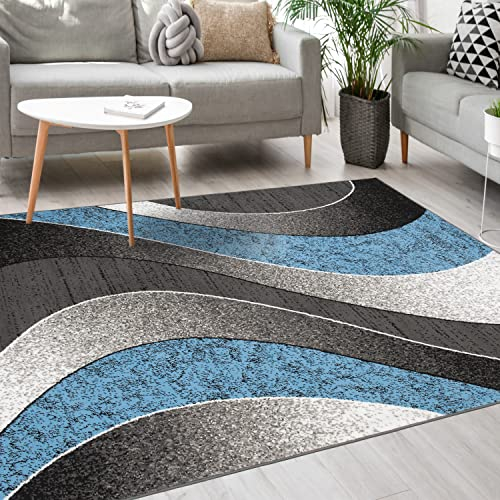 Mazovia Modern Teppich - Kurzflor - Teppich für Wohnzimmer, Schlafzimmer, Esszimmer - ÖKO-TEX Wohnzimmerteppich, Robust und pflegeleicht, Niedrige Florhöhe – Teppiche - grau blau 120 x 170 cm