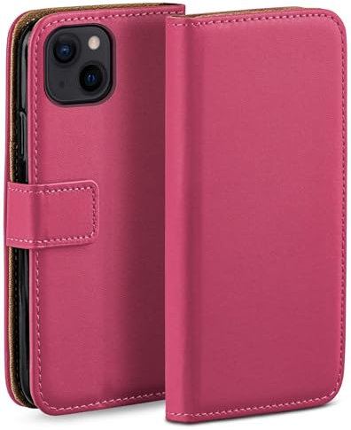 moex Flip Case for Apple iPhone 14 Plus Case, Foldable, Phone Case with Card Slot, 360 Degree Protective Flip Case, Book Cover, Vegan Leather Phone Case, Pink