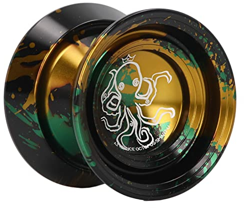 Focket Metall Yoyo für Erwachsene und Fortgeschrittene - Professionelles Set Mit 3 Schnüren, Handschuh und Ball für Anfänger - Weihnachtsg (Schwarzes Gold)