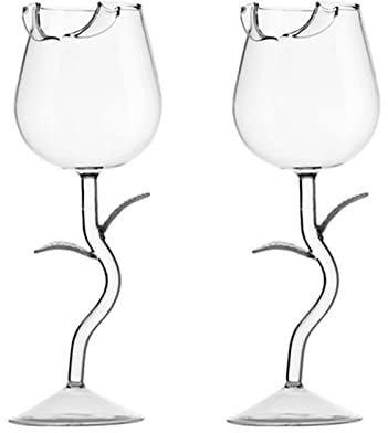 Wnvivi Weingläser in Rosenform, kreativer Rosenkelch, Ästhetik, 150 ml, Rotweinglas, Cocktailglas, Saftbecher für Zuhause, Bar, Hochzeit, transparent, 2 Stück