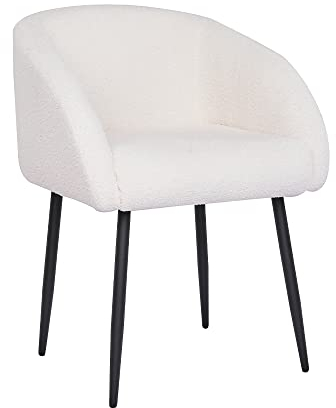 Mingone 1x Esszimmerstühle Küchenstuhl Polsterstuhl mit Armlehne Stuhl Wohnzimmer Sessel mit Metallbeine Sitzfläche aus Lammwolle bis 120kg,Weiß(Nur 1 Stühle)