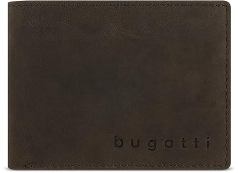 bugatti Luca Portemonnaie mit Klappe und RFID-Schutz, Geldbörse aus echtem Leder, braun