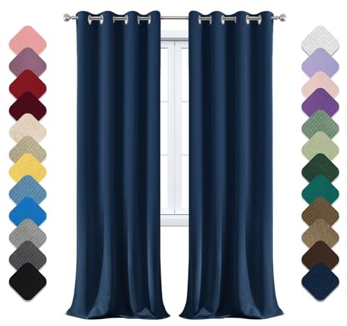 Rideau Occultant Lot de 1 à Oeillets, Rideaux Thermiques, 120x300cm (LxH) Rideau Douche, Rideau Opaque, Rideaux Anti Bruit, Dressing Rideau, pour Chambre Salon Balcon Bleu Marine